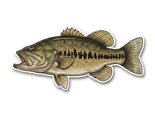 Largemouth bass decal from CreekCutsDecals featuring a detailed, realistic fish design suitable for boats and outdoor gear.